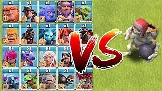 Clash of clans : BATTLE of giant skeleton vs all troops.