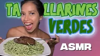 ASMR Comiendo TALLARINES VERDES 💚 // YAMILKA ASMR