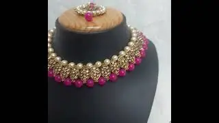 Traditional Stone Necklace Set in Mehendi Finish and Rani Pink Color JIA1667