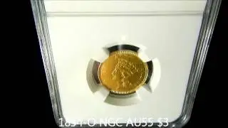 1854 O NGC AU55 $3 45005