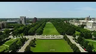 ONE MILE FLYOVER VIEW OF THE MIDWAY PLAISANCE AT THE UNIVERSITY OF CHICAGO