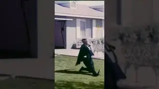 Buster Keaton realizes that he shouldn&rsquo;t walk on the grass, 1961