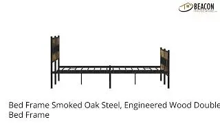Bed Frame Smoked Oak Steel Engineered Wood Double Bed Frame