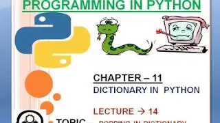 CHAPTER 11 :  Popping Method In Dictionary |Python Complete tutorial course|
