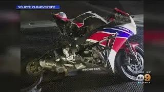 Arrest Made In Hit-And-Run Showing Corona Driver Speeding With Motorcycle Wrapped Around Front Bumpe