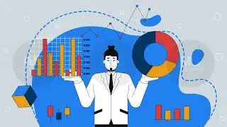 Data analyst with business charts 2D mixed media animation