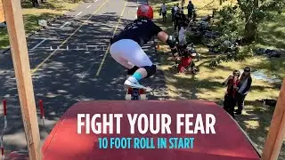 Judi Oyama fighting the fear of dropping into the 10' start ramp at 62 years old