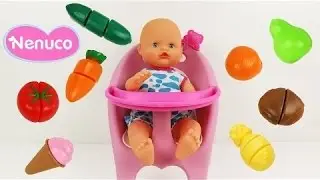 Baby Doll Lunch with Play Doh cutting food Nenuco Baby toy dolls