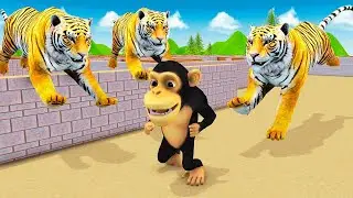 Temple Run Funny Monkey Run away From Zombie Tigers - Elephant Mammoth vs Giant Tigers Animal Fight