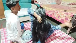 Long hair play and massage by male student| Saraswati Das