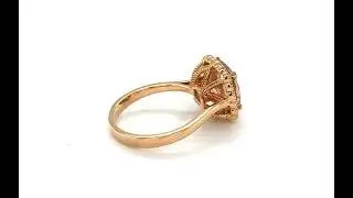 18ct Rose Gold Cushion Morganite and Diamond Halo Surround Ring  - 01220013 | Johnsons Jewellers