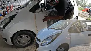Painting Chevrolet Spark With Door and Bumpers Damage