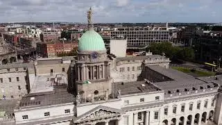 Dublin Docklands & The Custom House, Dublin, Ireland Aerial 4K