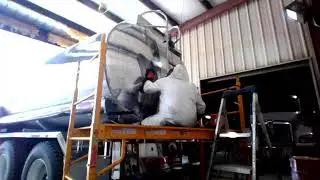 polishing a aluminum metal bobtail Tanker truck