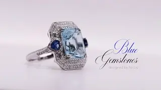 Aquamarine Diamond Sapphire 18ct White Gold Cocktail Ring | Fei Liu Fine Jewellery