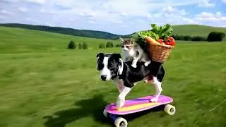 A little dog wearing headphones is riding a colorful scooter #dog #cat