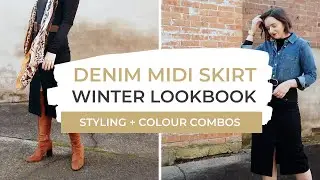 Denim Midi Skirt Outfit Ideas | Winter Denim Skirt LOOKBOOK