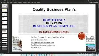 How to use a DOG PARK Business Plan Template by Paul Borosky, MBA.
