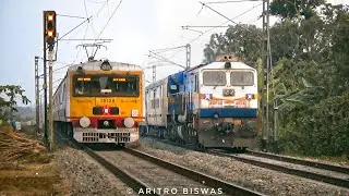 High speed diesel train parallel crossing with a EMU local train || Eastern Railway
