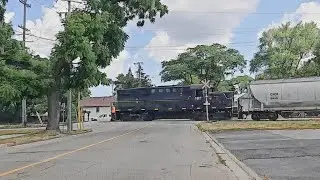 Train crossing Fielden Avenue in Port Colborne, Ontario