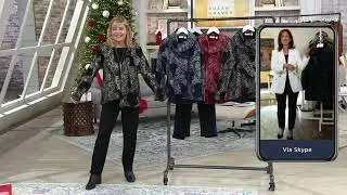 GRAVER Susan Graver Foil Printed Textured Knit Jacket w/ Trim on QVC