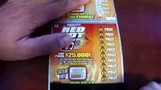Live Indiana Hoosier Lottery Scratch Card Gambling Ticket Red Hot 5's