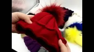 1-15 years kids winter knitted colored raccoon fur pom pom hat.