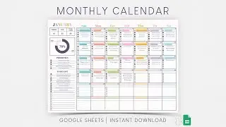 Monthly Calendar - To Do List - Task Tracker - Google Sheets Template
