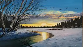 Winter Sunset Acrylic Painting Short Video