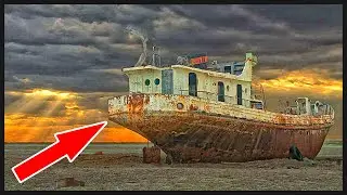 Abandoned Ships on an dried sea. Aral Sea Eco-Disaster