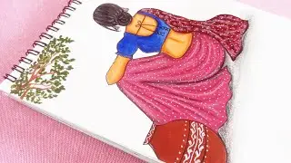 Easy Lady Backside Drawing with Matka - Step by Step Tutorial|Easy drawing|