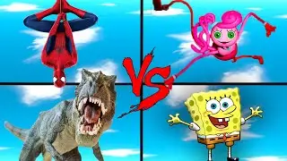 Battle Royale T REX VS Mommy Long Legs VS SpongeBob VS SpiderMan | Animal Revolt Battle Simulator