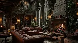 Warm Fireplace and Rainstorm in Castle 🌧️ Relaxing Sounds for Deep Rest, Serenity, and Sleep