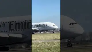 Emirates airbus A380 loud landing at Schiphol Airport