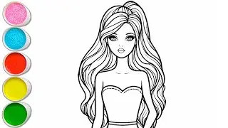 Cute Barbie Girl Drawing for kids, Painting & Coloring for kids, Toddlers | Let's Draw Together