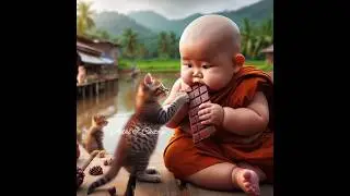 Little Baby Monk with Kitten so cute Ai #shorts #cute #viral #cutebaby #cat #kitten #littlemonk #ai