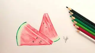 Draw and Color a Realistic Watermelon Slice with colored pencils - Step-by-Step