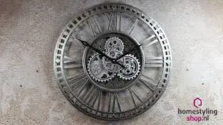 Industri&euml;le Klok Enzo Open uurwerk klok wandklok 60cm Metaal   donkergrijs