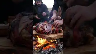 Traditional Outdoor Feast | Roasted Camel Carving by Campfire | Cinematic Food ASMR