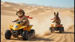 Mama Cat and Husky: Desert Adventure with cute dog | ai dog video #aidogvideo