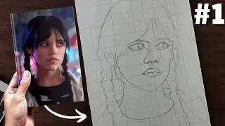 Wednesday Addams outline tutorial by Saksham Artwork PART 1