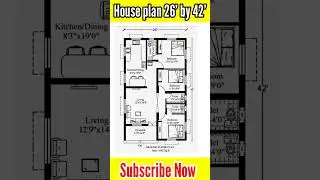 26&times; 42' house plan, 26 by 42 home plan, South Facing 2 BHK & parking #floorplan  #housedesign