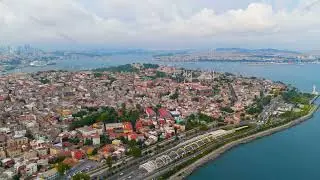 Istanbul, Turkey. General view. Historical Center. Fatih district. Cloudy weather at sunset. Stab...