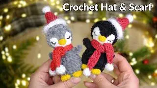 Crochet Christmas Outfit for Amigurumi Penguin | Easy Hat & Scarf Tutorial for Beginners