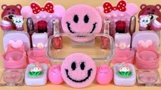PINK SMILE 😊 SLIME Mixing Makeup 💄 💅Glitter ✨ 🖌️ 🎨 and Beads into Clear slime.slime Amazing video 📸