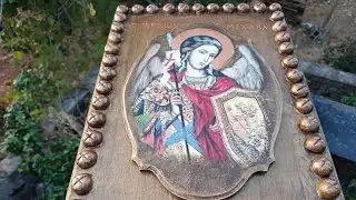 Orthodox icon with decoupage. Archangel Michael.
