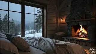 Peaceful Winter Cabin Ambience with Gentle Rainl and Fireplace Crackles for resting, stress relief