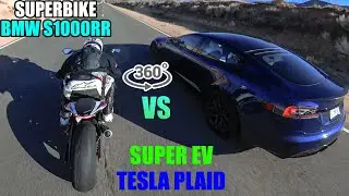 Tesla Plaid vs BMW S1000RR Virtual Reality 360