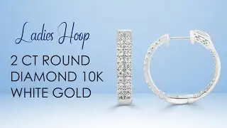 AV Diamonds - LADIES HOOPS 2 CT ROUND DIAMOND 10K WHITE GOLD