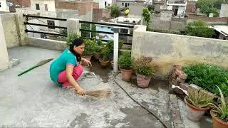Desi Style Morning Terrace Cleaning, Indian Mom Cleaning Routine,Terrace CleaningVlog, Punjabi mom